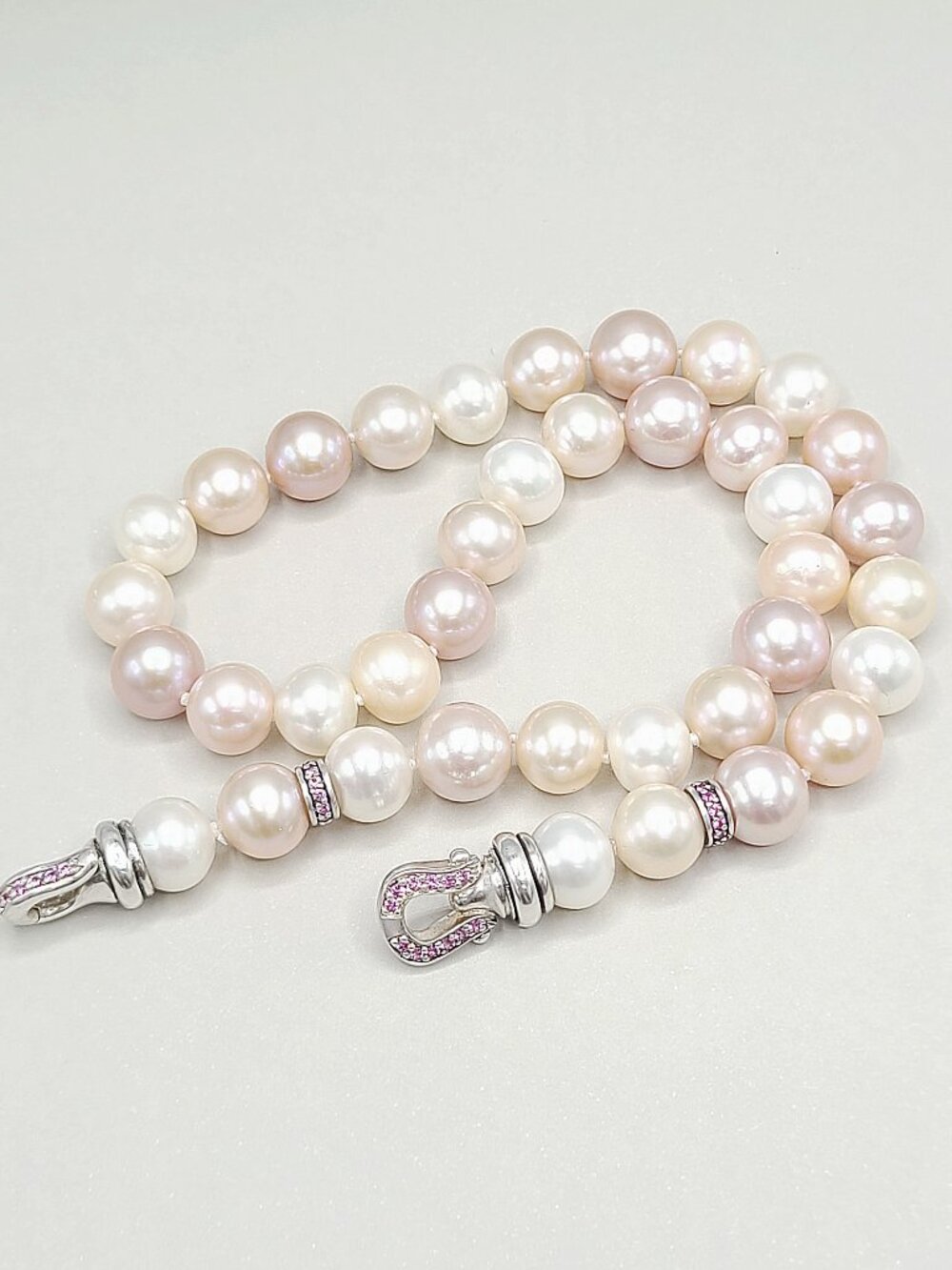 David Yurman Pearl Strand Buckle Necklace w/ Pink Sapphires - 16" - RARE - Picture 7 of 11